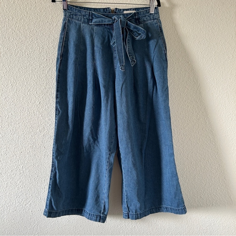 Universal Thread Pleated Denim wide Leg Crop Pants 6/28 Blue Dressy Casual Party